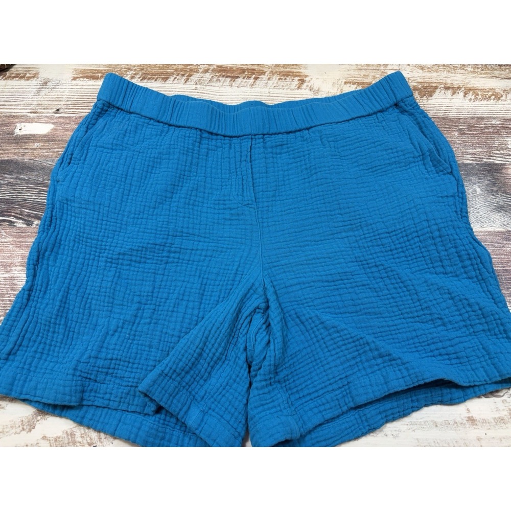 J. Jill Womens Turquoise Blue 100% Cotton Gauze Elastic Waist Shorts L Petite